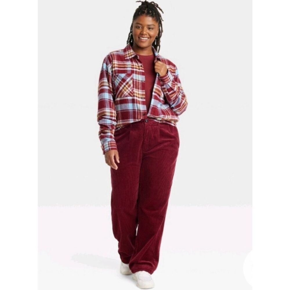 NWT Unisex Adult Houston White Burgundy Corduroy Chino Wide Leg Pants - 38 x 32